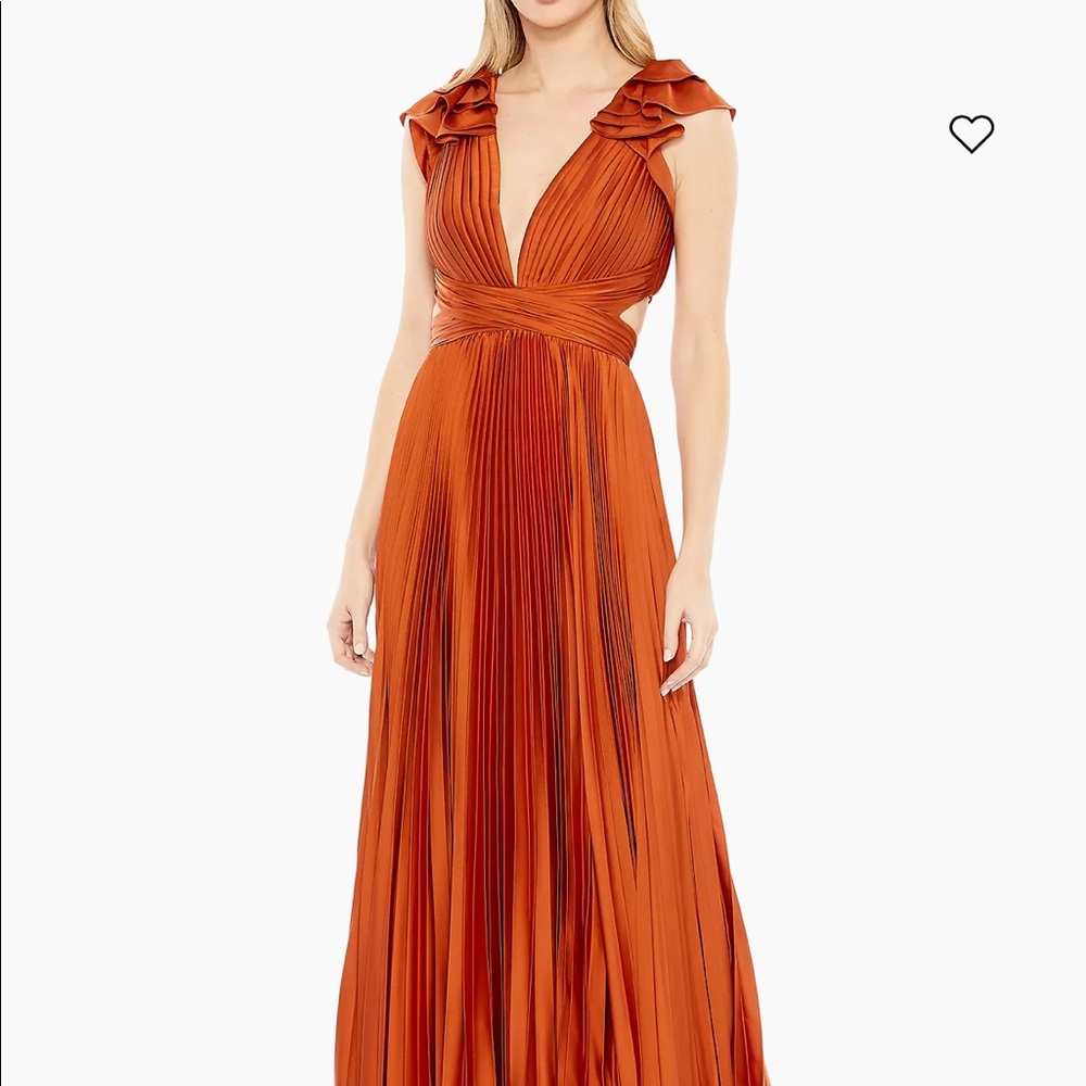 Mac Duggal Ieena Pleated Lace-Up Satin Gown - burnt orange